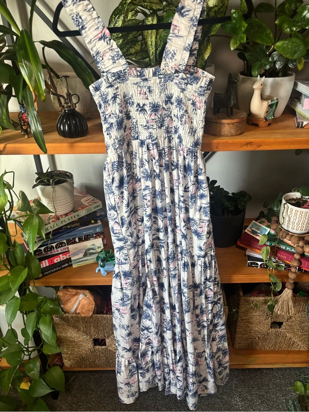 Abercrombie & Fitch Smocked Bodice Easy Maxi Dress Palm Tree Print Size Small